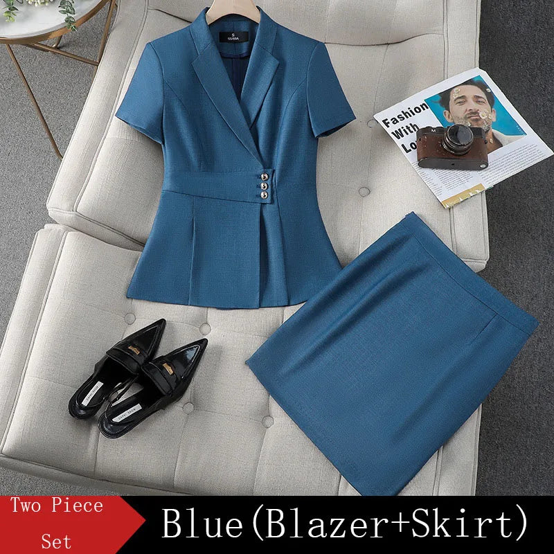 Summer Fabric Professional Women Business Suit with Pants and Jackets Coat Pantsuits Blazers Ladies Work Wear Trousers Set