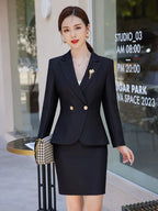 NAVIU Blue Suits Women 2023 New Autumn Professional Long Sleeve Rulffes Slim Blazer And Skirt Sets Office Ladies Work Wear Red
