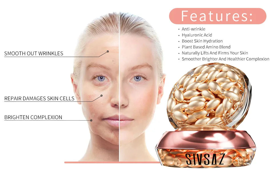 35Capsules Fullerene Anti-Aging Powder Capsule Face Serum Firming Fade Fine Lines Vitamin C Whitening Dark Spot Remover Skin