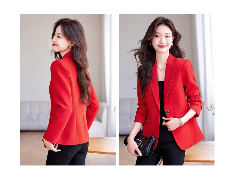 Bright Red Women's Suit Jacket, Stylish Fitted Coat, Black Asian-sized Young Girl Blazers. New 2026