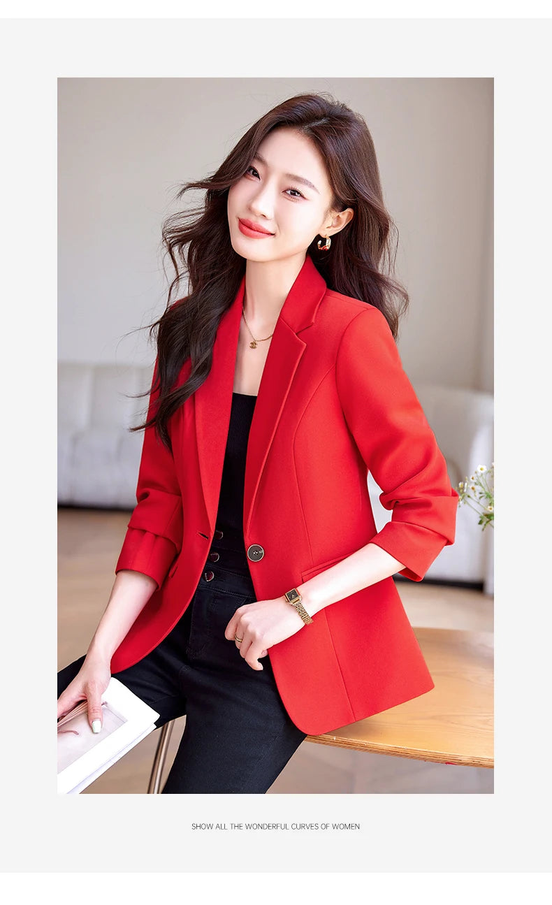 Bright Red Women's Suit Jacket, Stylish Fitted Coat, Black Asian-sized Young Girl Blazers. New 2026