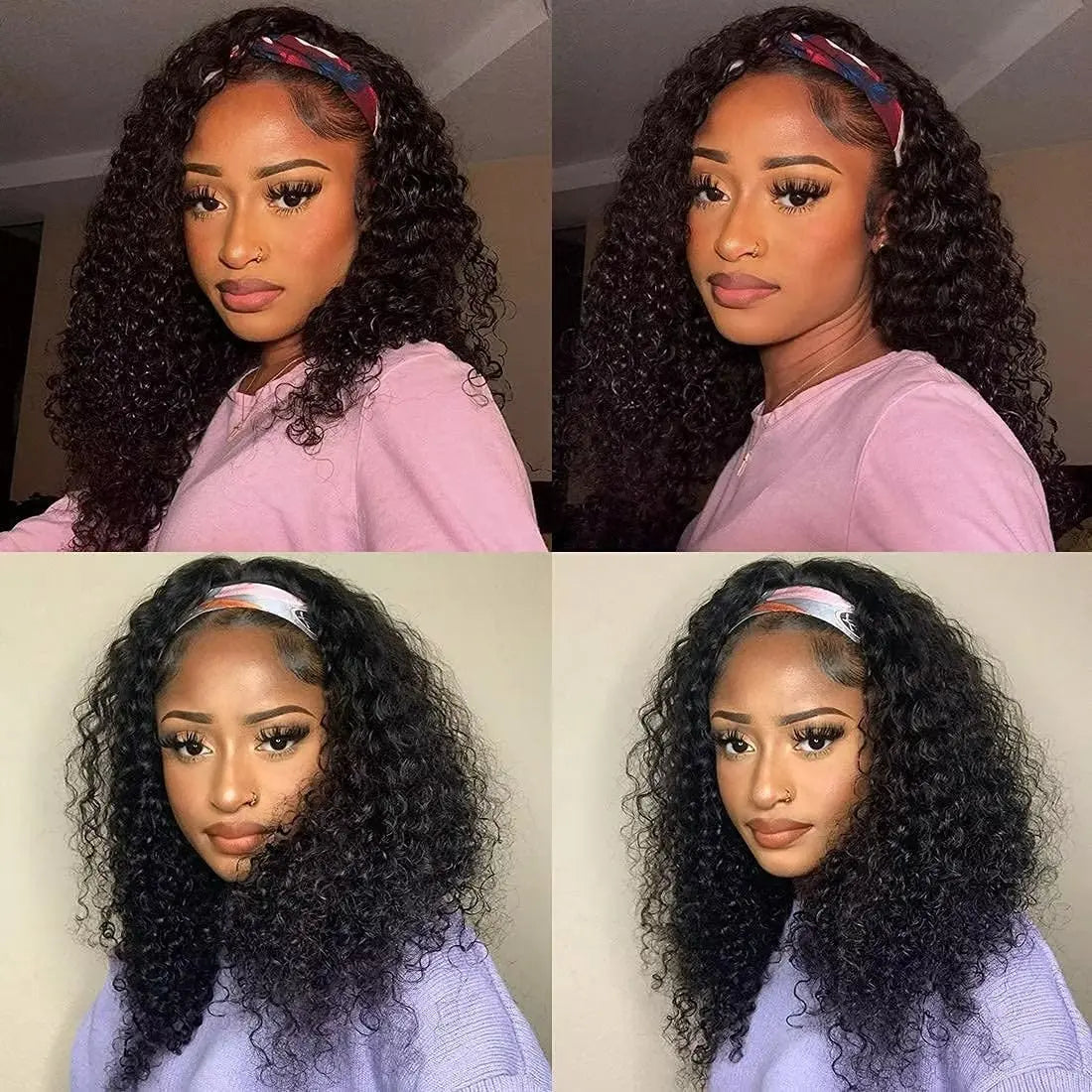 Human Hair Headband Wig Kinky Curly Full Machine Made Brazilian Remy Human Hair Wigs For Women 180% Density  Natural Color