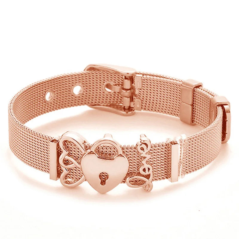 Fashion Stainless Steel For Woman Men Bracelet Mesh Bracelet Set Crystal Heart Anchor Charm Fine Bracelet Bangle Female Lover