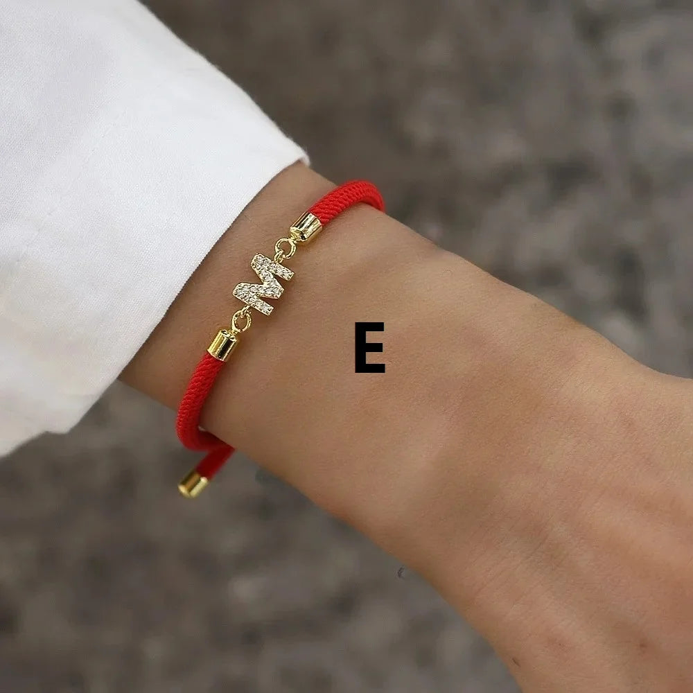 2025 Brand Fashion Initial Letter Charm Bracelet Women Pave Zirconia 26 A-Z Adjustable Rope Bracelet Women Jewelry Gift BZ004