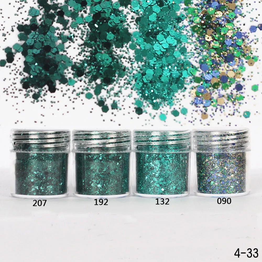 Holographic Glitter set 4 different shines Nail Sequins 10 grams each jar Holographic Cosmetic Festival Chunky Glitters Sequins
