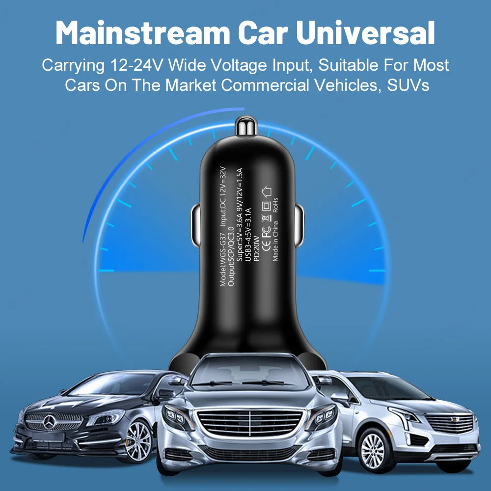 4usb PD 250W Car Charger Type C Fast Charging Auto Mobile Phone Adapter For iPhone Samsung Huawei Xiaomi QC 3.0
