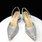Venus Chan Pointed Toe Heels for Women 2023 Elegant Party Wine Color Full Diamond Pumps Italian Shoes and Bags Matching Set