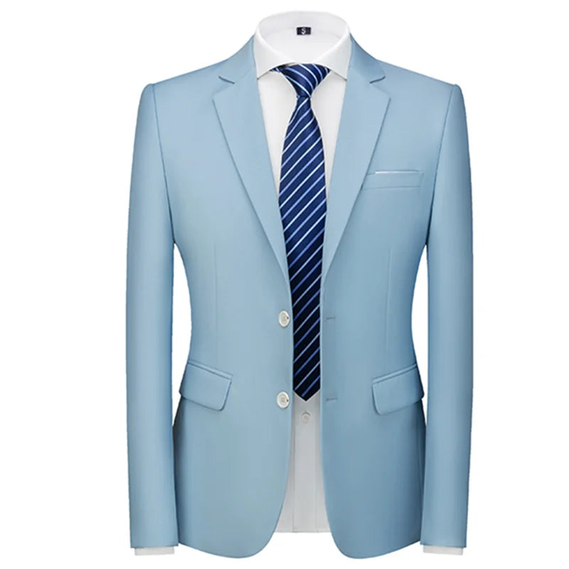 New Men Pure Color Formal Business Social Office Suit Slim Fit Jacket Male Wedding Dance Party Tuxedo Dress Simple Blazers Homme