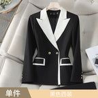 XFPV Office Lady Women Long Sleeves Blazer 2025 Autumn New Contrast Color Double Breasted Notched Loose Blazers Coat Autumn New