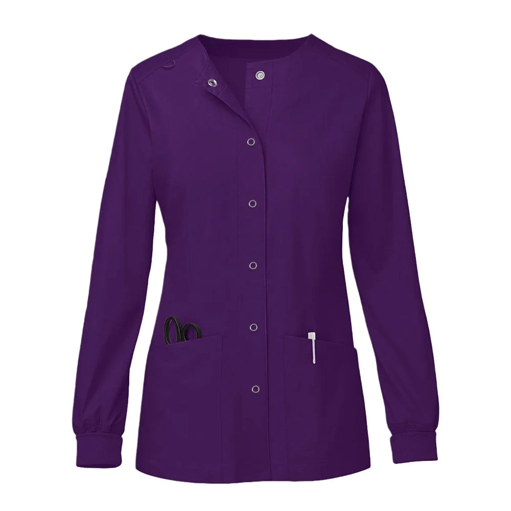 Women O-Neck Nursing Spa Scrub Uniforms Printed Scrubs Top Cartoon Medical Uniform Stretch Scrubs Top Long Sleeve Medicale Femme