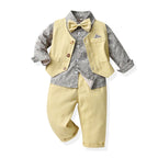 Children's Autumn Boy Suit 70-140cm Flower Shirt and Strap Pants with Vest and Bow Tie Handsome Suit Halloween Orange Color