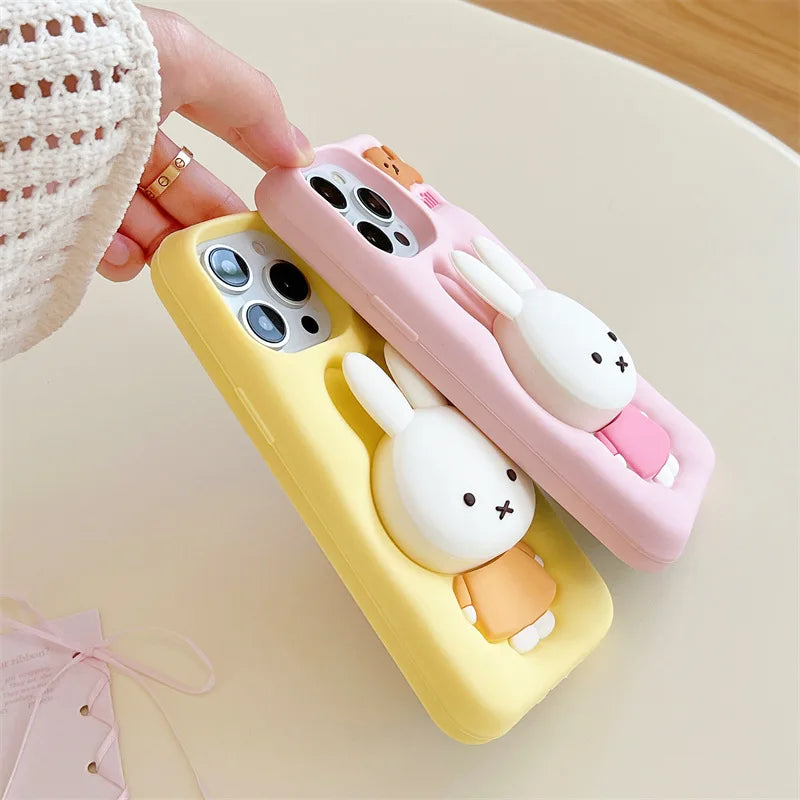 Miffy phone case suitable for iPhone 13-16promax soft silicone shock-absorbing three-dimensional cartoon protective case