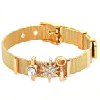 Fashion Stainless Steel For Woman Men Bracelet Mesh Bracelet Set Crystal Heart Anchor Charm Fine Bracelet Bangle Female Lover