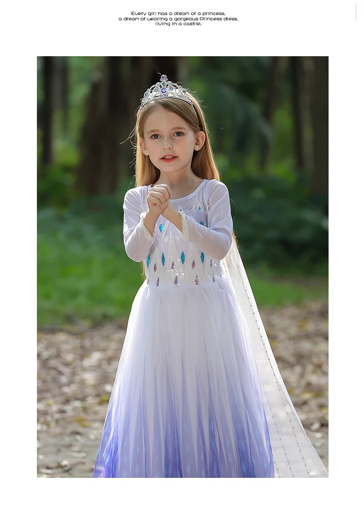 Elsa Dress Kids Girl Formal Princess Long Dress Summer Halloween Party Costumes Children's Frozen 2 Clothes for 3-12 Years Old