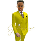 Boys Suit Fashion Wedding Tuxedos 2-piece Set Pointed Collar Jacket Double Breasted Blazer Pants for Party