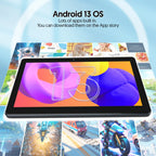 BAKEN 10.1-inch Android13 tablet, 4(2+2)GB+64GB, quad-core processor, dual cameras, wifi, Bluetooth, free accessories