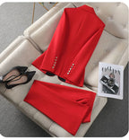 Fashion Red Black Beige Women Pant Suit 2 Piece Set Office Ladies Female Business Work Wear Formal Blazer Jacket And Trouser