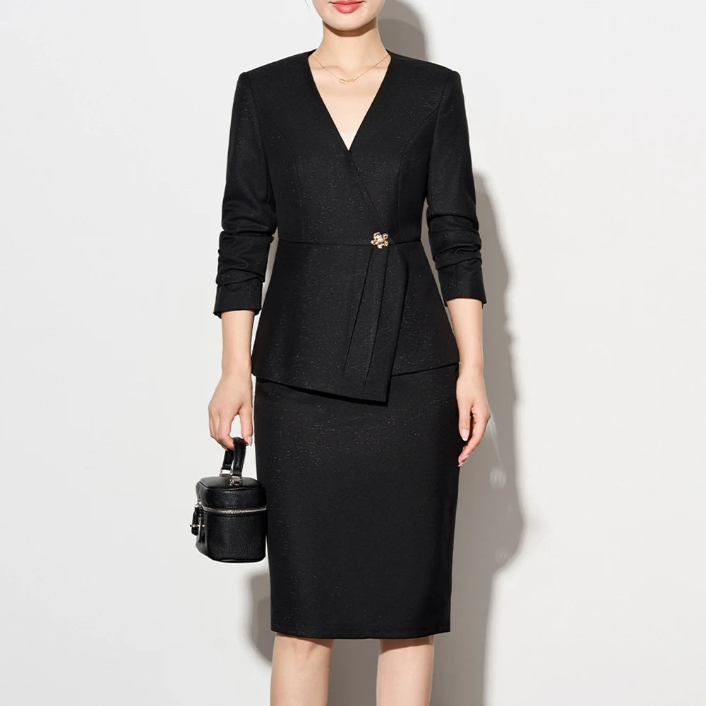 ZJYT Autumn 2025 Women Blazer Skirt Suit 2 Pieces Matching Sets Korean Fashion Office Lady Outfit Business Commuter Work Wear