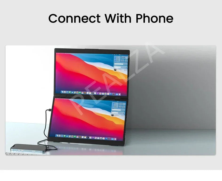16 Inch 2.5K Dual Screen Portable Monitor 2560*1600P 16:10 100%sRGB With 360° Flip External Screen For PC Laptop Mac Phone PS4/5
