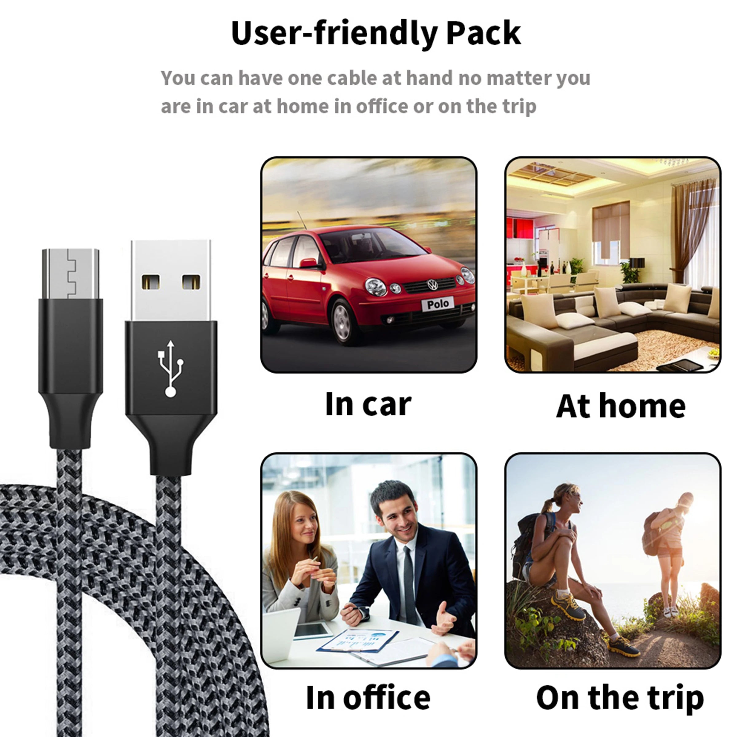 Android Data Cable Fast Charging Cable for Older Phones with Trapezoidal Port Charger Cable Dual-Engine Micro USB Suitable for Huawei Xiaomi Vivo Meizu Honor Oppo Android Car Fast Charging Cable 1m