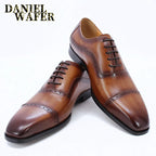 Elegant Men Oxford Shoes Brogue Genuine Leather Black Brown Classic Cap Toe Lace Up Formal Shoes Wedding Office Men Dress Shoes