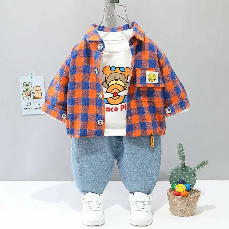 Baby Boy Clothes 0-5 Years Old Spring And Autumn Cotton Suit Boy Letter Plaid Hooded Shirt + Pants Baby Boy Two-Piece Suit