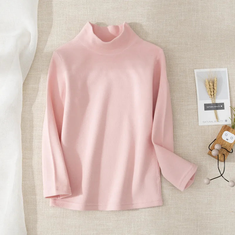Children Half High Collar German Velvet Base Shirt  Autumn Winter Inner Wear Top Kid's Clothing Warmth Long Sleeves T-shirt