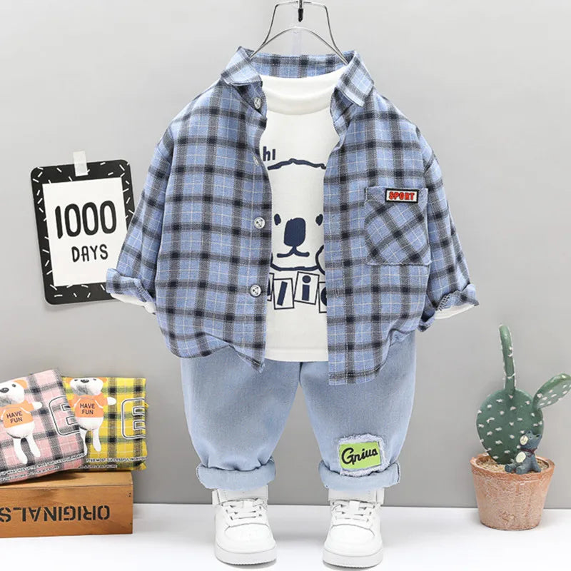 Baby Boy Clothes 0-5 Years Old Spring And Autumn Cotton Suit Boy Letter Plaid Hooded Shirt + Pants Baby Boy Two-Piece Suit