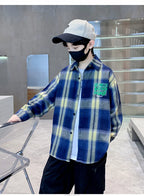 Children New Fashion Blue Plaid Shirt for Boy Casual Blouse Kids Cotton Top Spring Long Sleeve Baby Boy Clothes Outfit Age 5-14Y