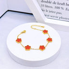 14K Gold Plated Cinquefoil Link Bracelet White Black Red Green Lucky Bracelet Necklace Earrings Jewellery Gifts Fashion Women