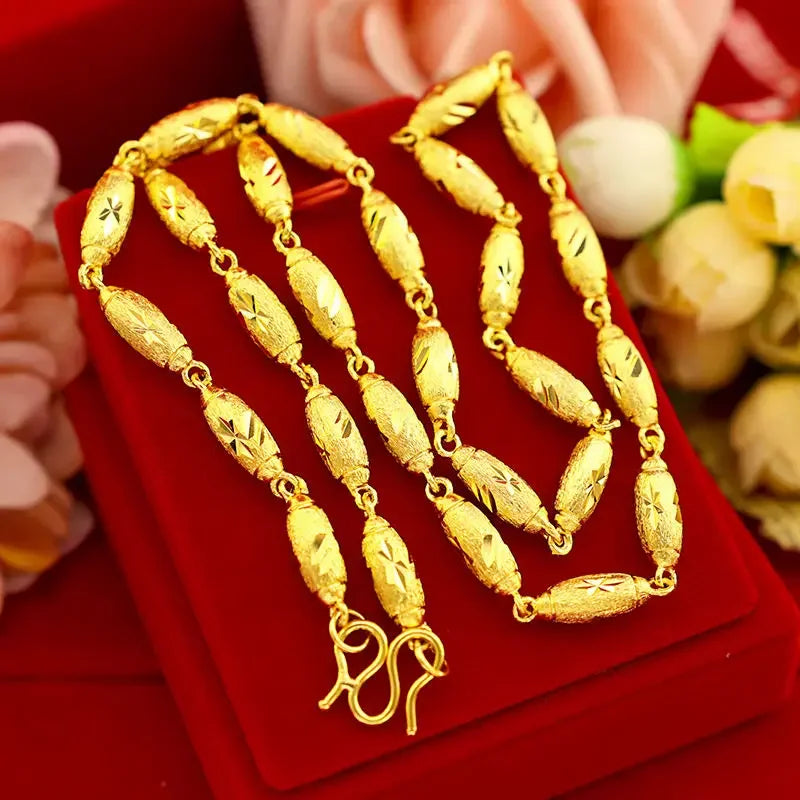 Plated 100% Pure 18K Gold Real Necklace Gold Necklace Domineering Fashion Trendy 24K 999 Men's Gold Necklace Pendant Gifts