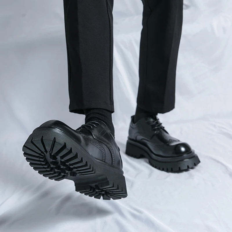 Fashion Patent Leather Men's Formal Shoes Comfortable Platform Luxury Genuine Leather New Elegant Man Wedding Social Derby Shoes