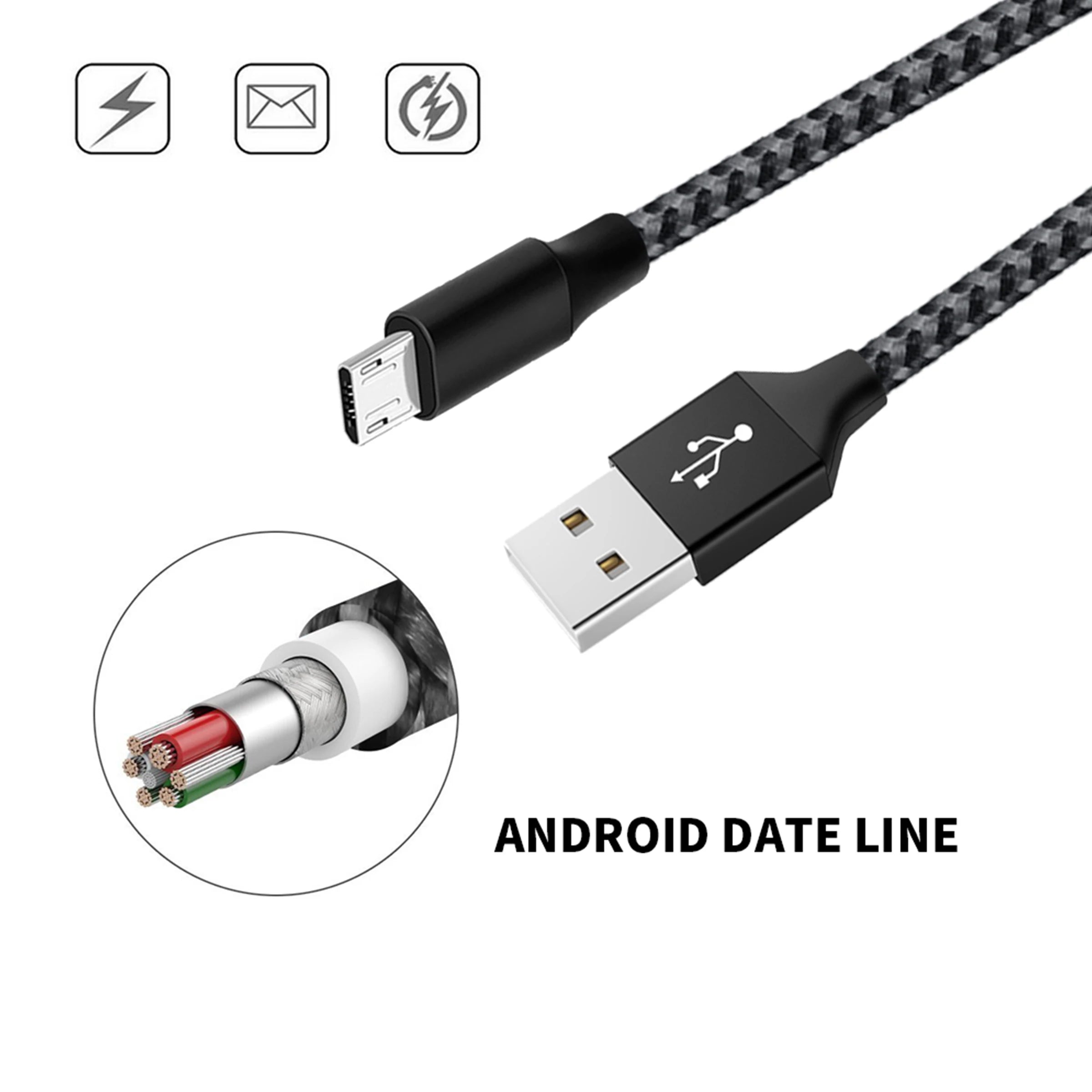 Android Data Cable Fast Charging Cable for Older Phones with Trapezoidal Port Charger Cable Dual-Engine Micro USB Suitable for Huawei Xiaomi Vivo Meizu Honor Oppo Android Car Fast Charging Cable 1m