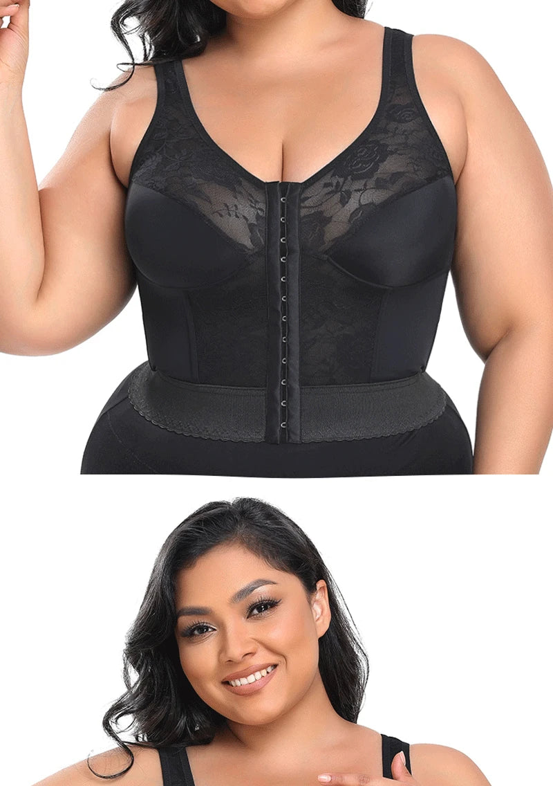 Push Up Bras with Non-adjusted Straps Women Long Tank Top Bra Front Closure Support Bras in Plus Size