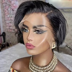 Human Hair Wig with a Pixie Cut, Featuring a 13X4 Lace Front, Designed for Women, with 150% Density in Natural Black
