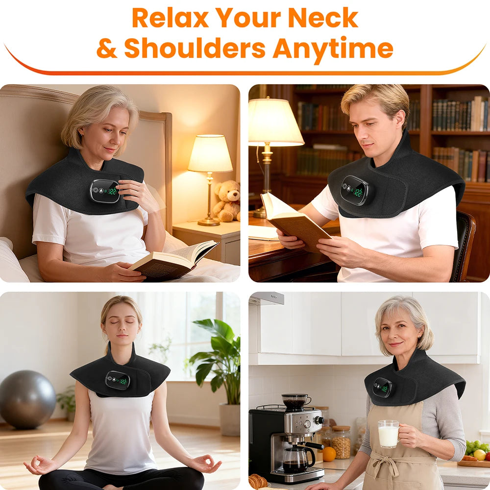 Cordless Heating Shoulder Neck Pad With Ajustable 4 Level Heated 5 Level Timer Electric Shoulder Neck Hot Compress Warm Winter