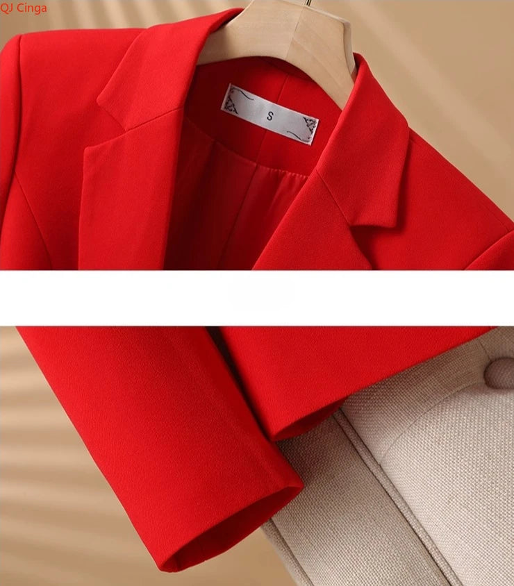 Bright Red Women's Suit Jacket, Stylish Fitted Coat, Black Asian-sized Young Girl Blazers. New 2026