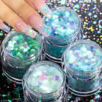 Holographic Glitter set 4 different shines Nail Sequins 10 grams each jar Holographic Cosmetic Festival Chunky Glitters Sequins