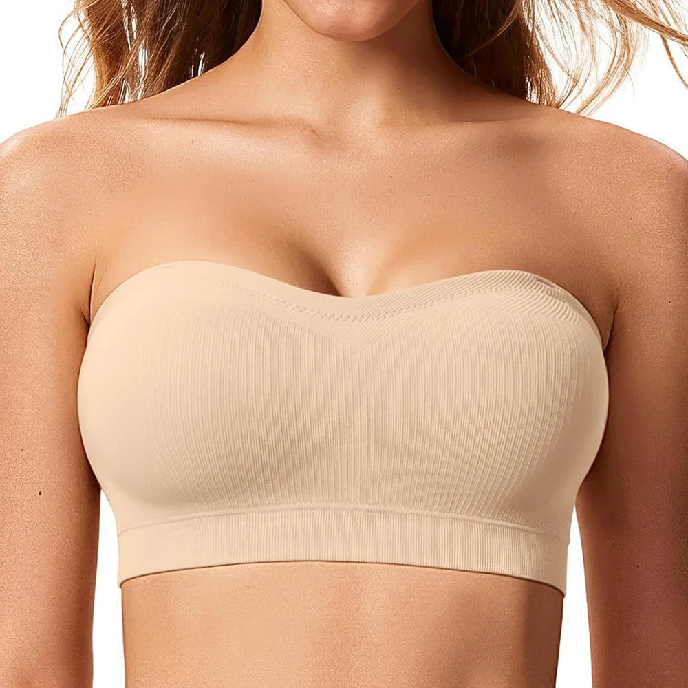 Push Up Strapless Bras For Women Supportive Bandeau Bra Non Slip No Underwire Padded Tube Tops Comfort Soft Wireless Daily Bras