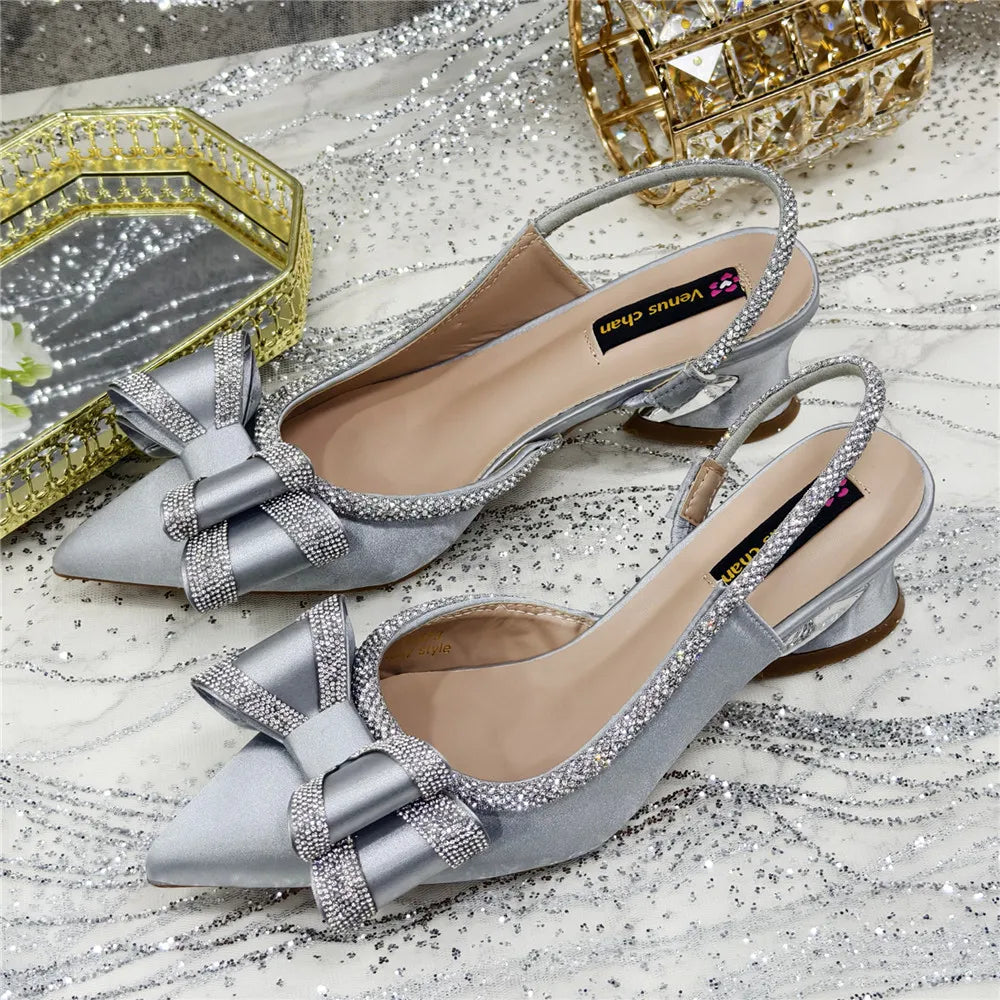 New Arrival Elegant African Party High-heeled Shoes Chain Decoration Trendy Women's Sandals Nigerian Women Wedding Pumps
