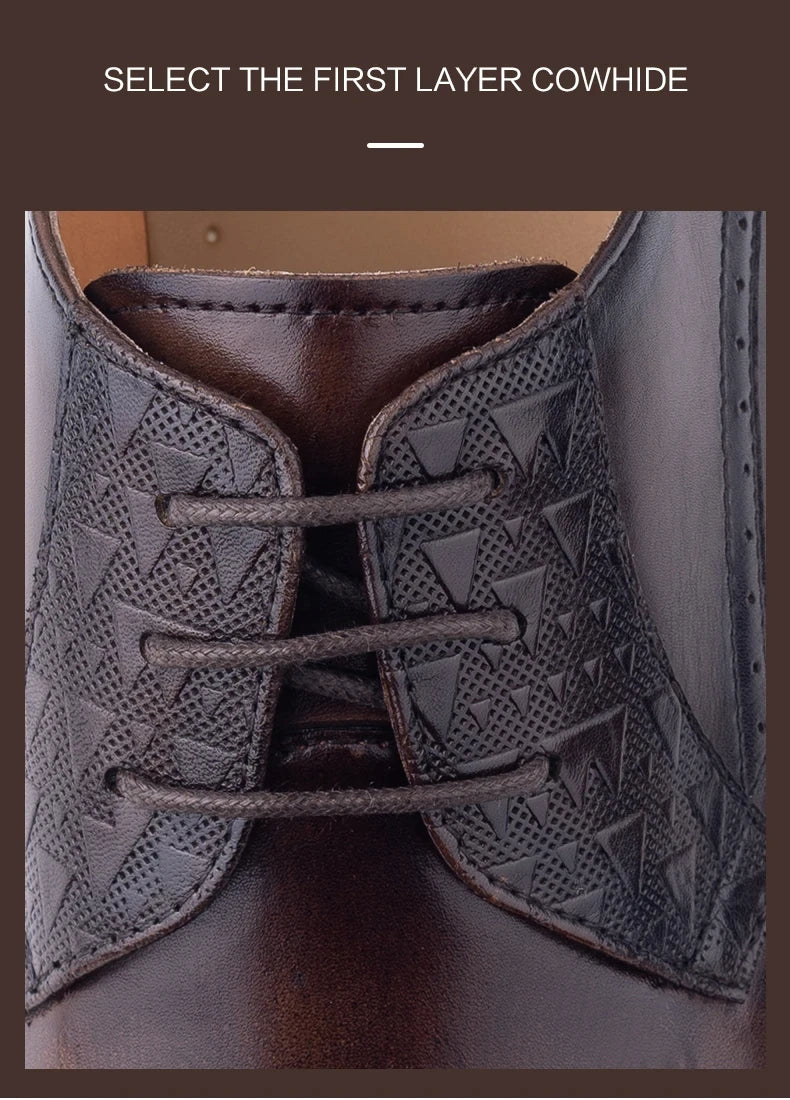 Luxury Mens Leather Shoes Fashions Genuine Leather Elegant Dress Derby Formal Shoe Casual Business Party Leather Shoes Coffee