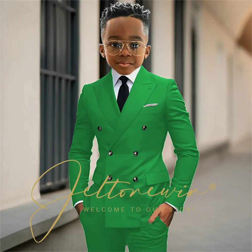 Boy's Beige Suit Set Double Breasted Blazer Pants 2 Pieces Classic kids Wedding Tuxedos Children Party Suits outfits