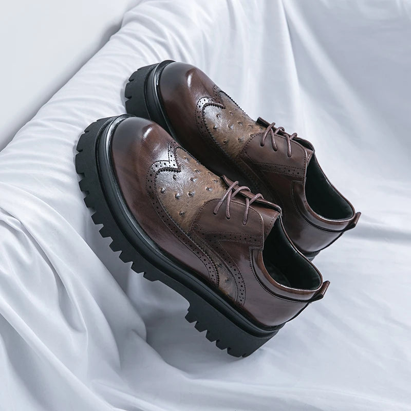 Fashion Patent Leather Men's Formal Shoes Comfortable Platform Luxury Genuine Leather New Elegant Man Wedding Social Derby Shoes