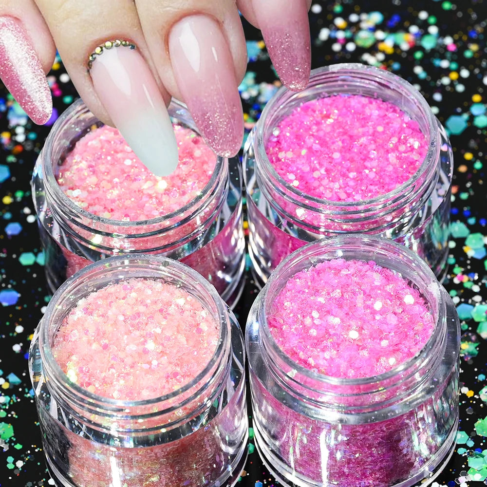 Holographic Glitter set 4 different shines Nail Sequins 10 grams each jar Holographic Cosmetic Festival Chunky Glitters Sequins