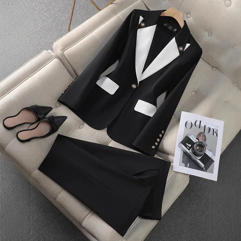 Fashion Red Black Beige Women Pant Suit 2 Piece Set Office Ladies Female Business Work Wear Formal Blazer Jacket And Trouser