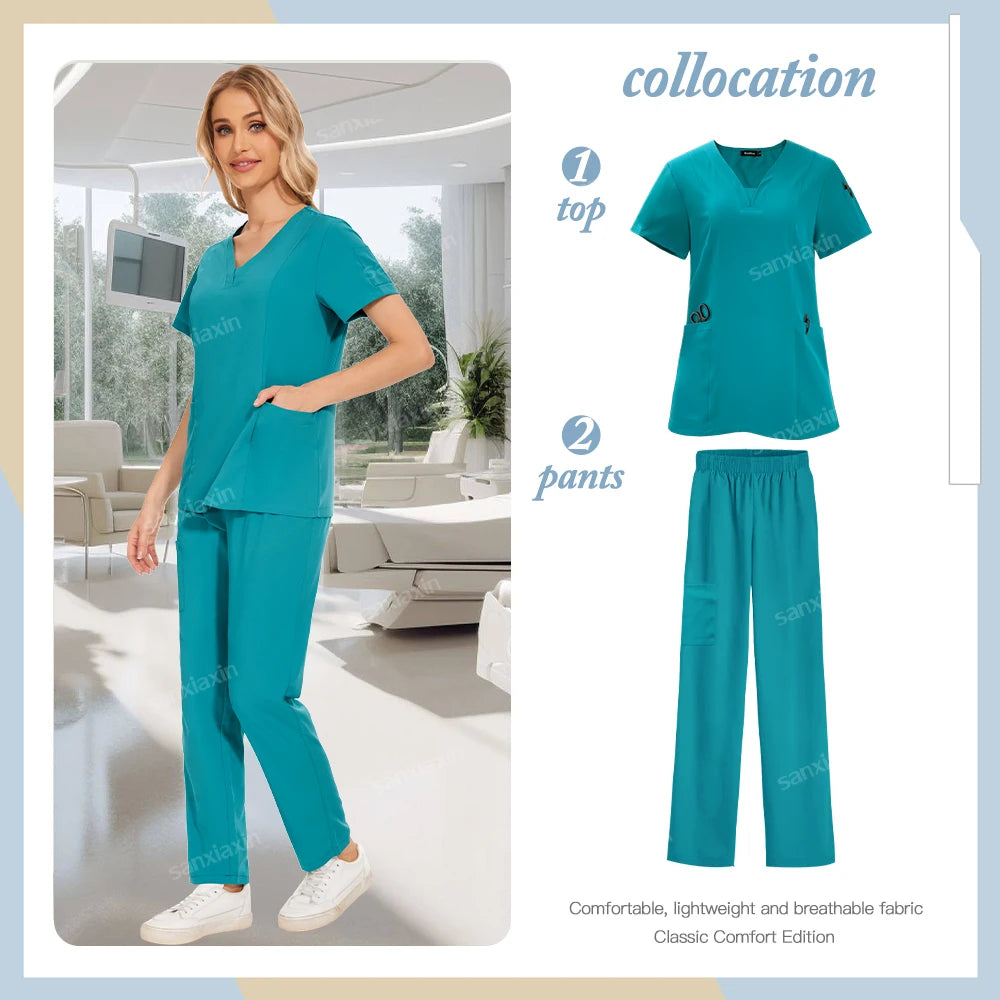 Hot sale nursing articles Women Scrubs Set Nurse Accessories Medical Uniform Soft Comfort Clinical Workwear Operating Work Suits