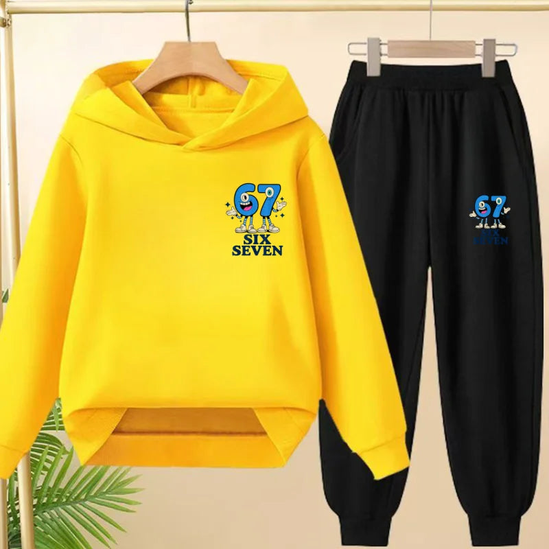 Kids Leisure Clothes Boy Girls Spring Hoodie 67 six seven Print Graphic Children Clothing 3 To 12 Age Comfortable Sportswear Set