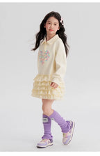 2025 New Autumn heart Teens Girls Cloth long sleeve T-Shirt Pleated splicing princess dress Children Tiered Skirt 5 12 14 year