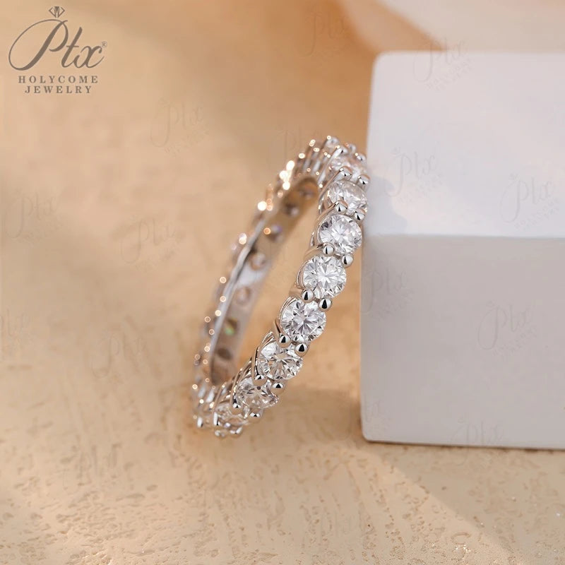 14K 18K Gold Plated Ring S925 Silver Pave Ring White Moissanite Ring Round Brilliant Cut Party Wedding Engagement Jewelry Gift