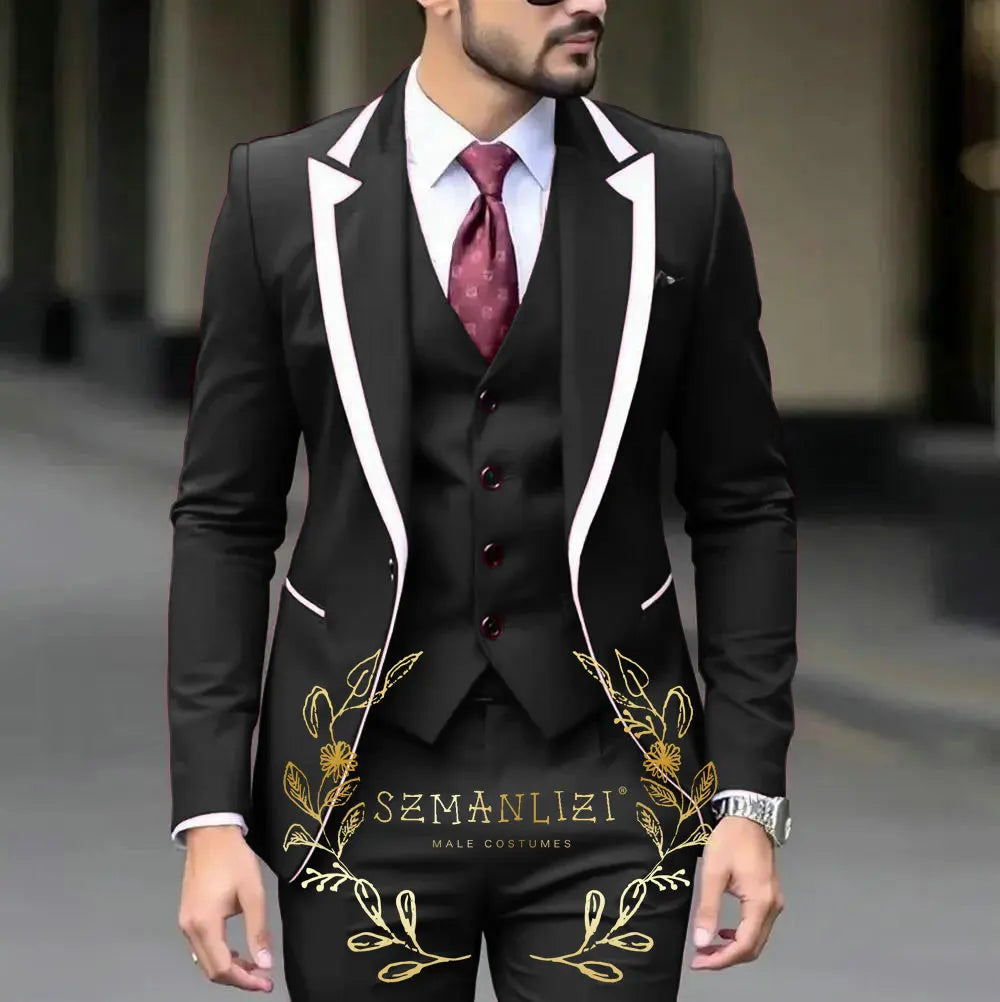 Royal Blue Wedding Tuxedos Men Suit Peak Lapel Terno Masculino Slim Fit Groom Prom Man Blazer Custom 3 Pieces Jacket Pant Vest